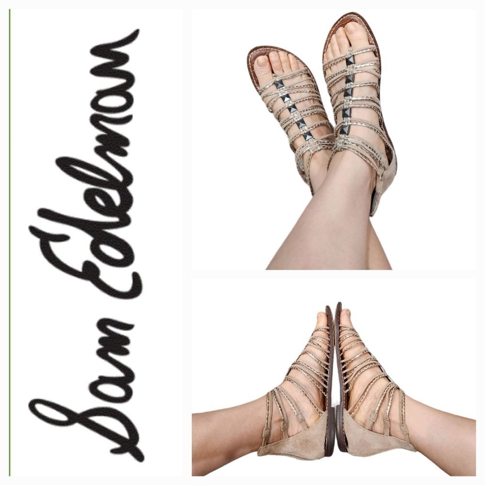 Sam Edelman Grant Pewter Beige Suede Gladiator Sandals Size 8M